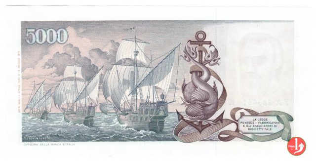 5.000 lire Colombo - Secondo tipo 1973