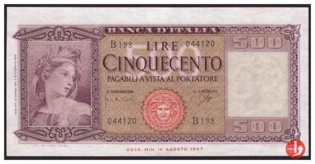 500 lire Italia ornata di spighe 1961
