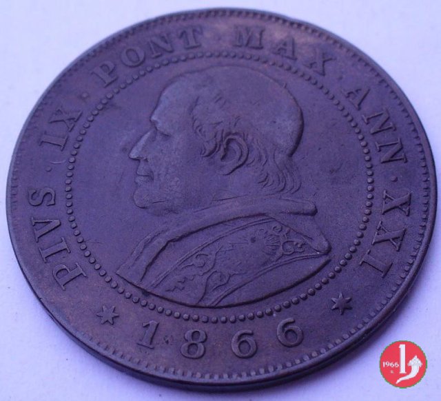 2 soldi o 10 centesimi 1866 (Roma)