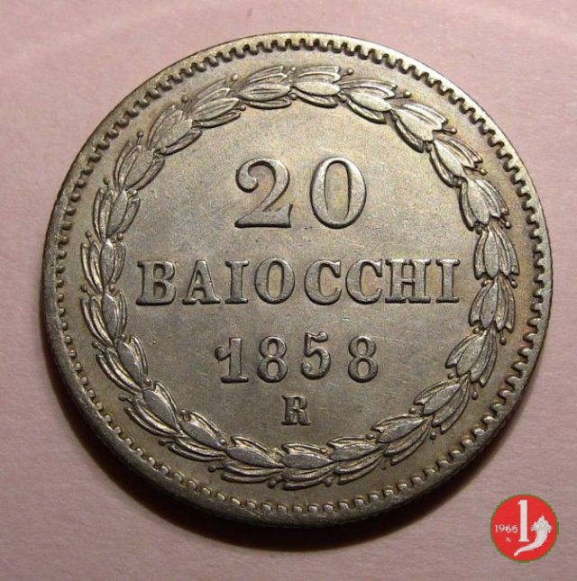 20 baiocchi (Doppio Giulio del 1° tipo) 1858 (Roma)