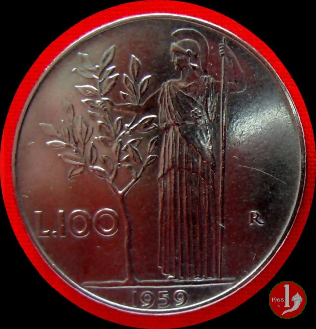 100 lire Minerva 1959 (Roma)