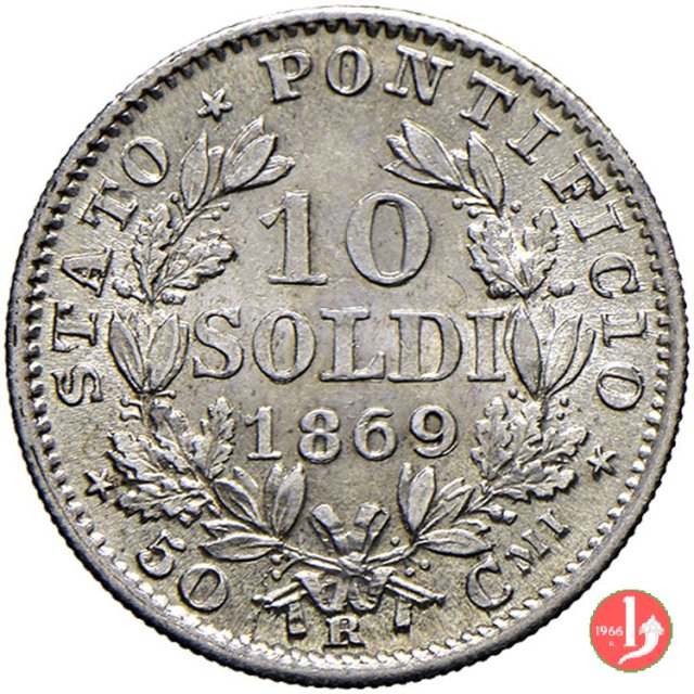 10 soldi - 50 centesimi 1869 (Roma)