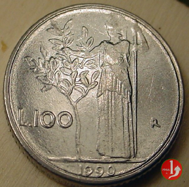 100 lire Minerva modulo ridotto 1990 (Roma)