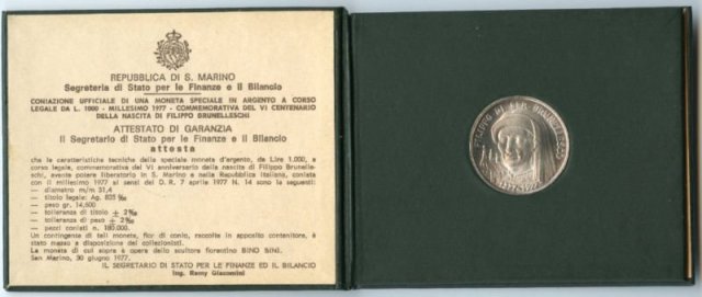 1000 Lire 1977 "Brunelleschi" 1977 (Roma)