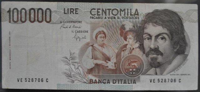 100.000 lire Caravaggio 1992