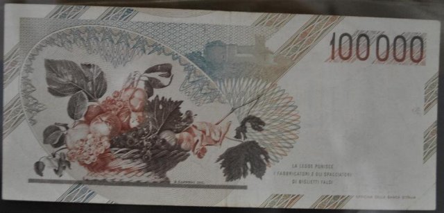 100.000 lire Caravaggio 1992