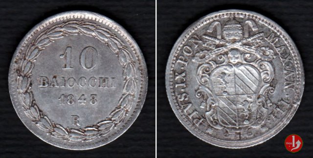 10 baiocchi (Giulio o Paolo) 1848 (Roma)