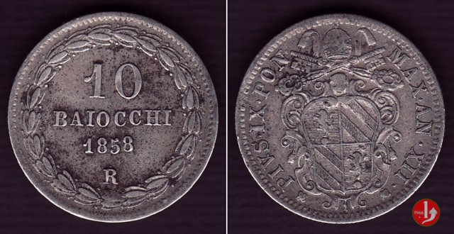 10 baiocchi (Giulio o Paolo) 1858 (Roma)