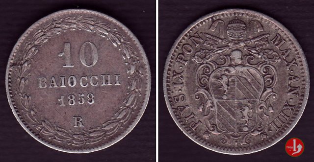 10 baiocchi (Giulio o Paolo) 1858 (Roma)