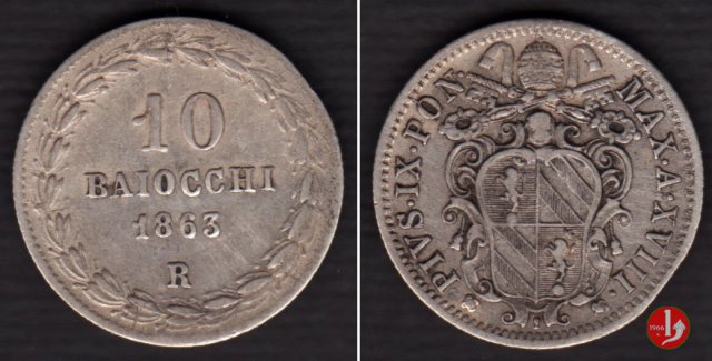 10 baiocchi (Giulio o Paolo) 1863 (Roma)