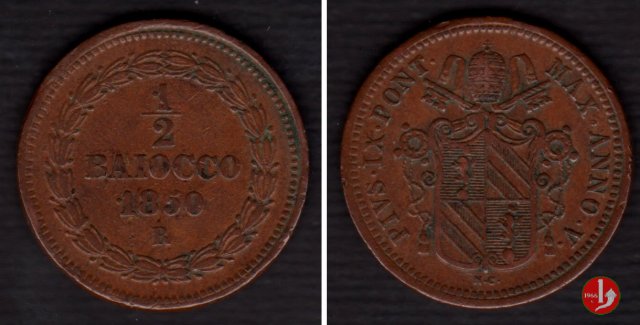 1/2 baiocco scudo a targa 1850 (Roma)