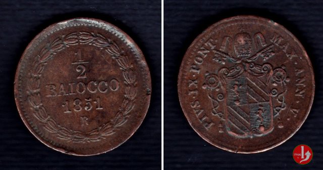 1/2 baiocco scudo a targa 1851 (Roma)