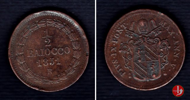 1/2 baiocco scudo a targa 1851 (Roma)