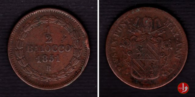 1/2 baiocco scudo a targa 1851 (Roma)