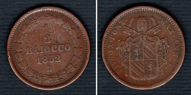 1/2 baiocco scudo a targa 1852 (Bologna)