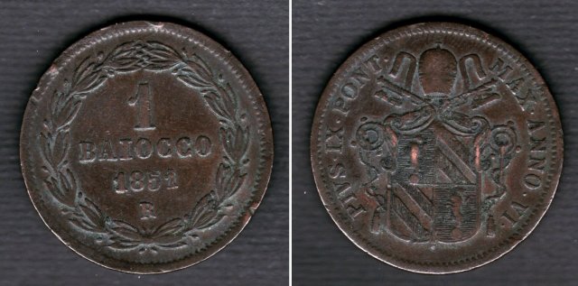 1 baiocco secondo periodo 1851 (Roma)