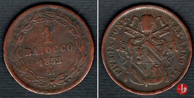 1 baiocco secondo periodo 1852 (Bologna)