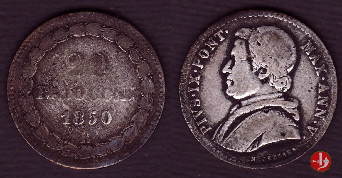 20 baiocchi (Doppio Giulio del 1&deg; tipo) 1850 (Roma)