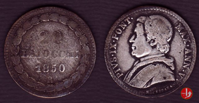 20 baiocchi (Doppio Giulio del 1° tipo) 1850 (Roma)