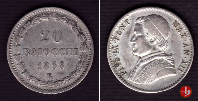 20 baiocchi (Doppio Giulio del 1° tipo) 1858 (Roma)