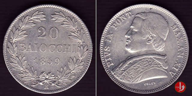 20 baiocchi (Doppio Giulio del 2° tipo) 1859 (Roma)