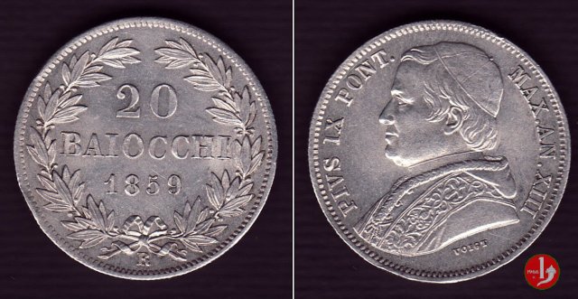 20 baiocchi (Doppio Giulio del 2° tipo) 1859 (Roma)