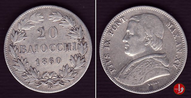 20 baiocchi (Doppio Giulio del 2° tipo) 1860 (Roma)