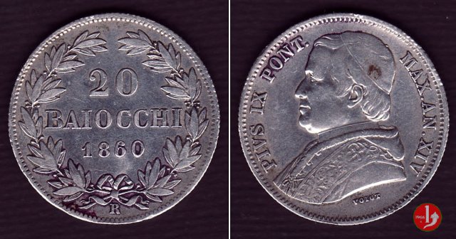 20 baiocchi (Doppio Giulio del 2° tipo) 1860 (Roma)