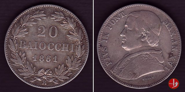 20 baiocchi (Doppio Giulio del 2° tipo) 1861 (Roma)