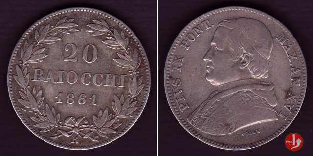 20 baiocchi (Doppio Giulio del 2° tipo) 1861 (Roma)