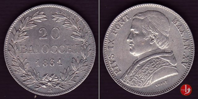 20 baiocchi (Doppio Giulio del 2° tipo) 1861 (Roma)