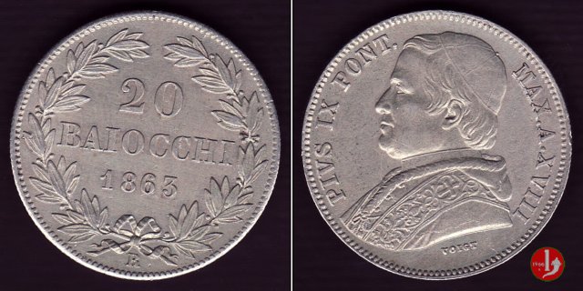 20 baiocchi (Doppio Giulio del 2° tipo) 1863 (Roma)