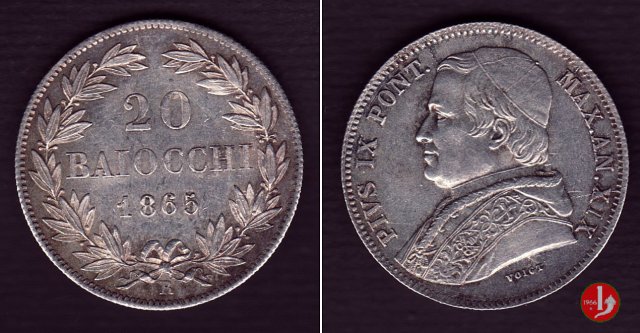 20 baiocchi (Doppio Giulio del 2° tipo) 1865 (Roma)