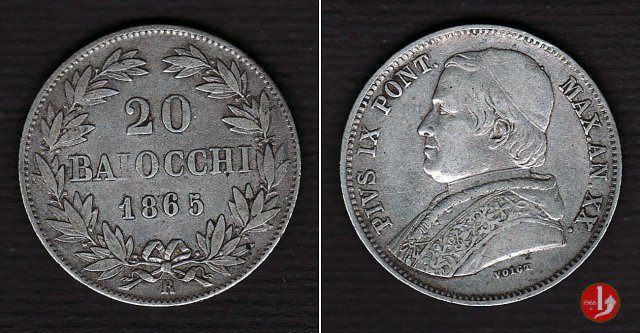 20 baiocchi (Doppio Giulio del 2° tipo) 1865 (Roma)