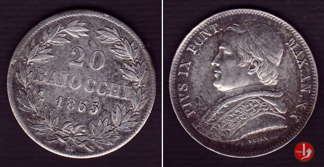 20 baiocchi (Doppio Giulio del 2° tipo) 1865 (Roma)