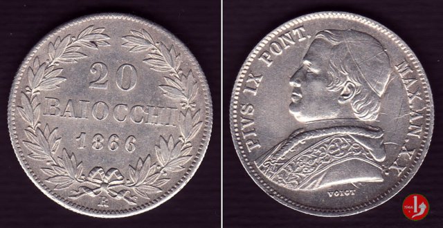 20 baiocchi (Doppio Giulio del 2° tipo) 1866 (Roma)