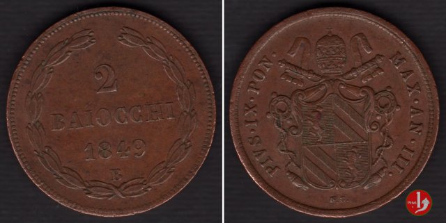 2 baiocchi 1° tipo 1849 (Bologna)