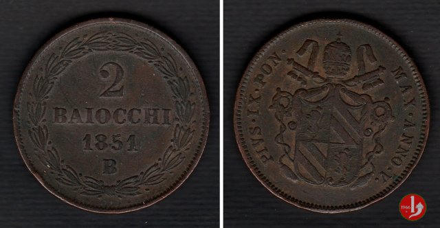 2 baiocchi 2° tipo 1851 (Bologna)