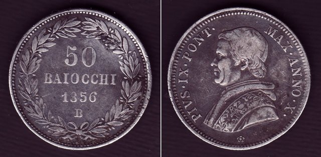 50 baiocchi (1/2 Scudo) 1856 (Bologna)