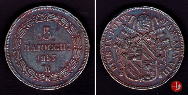 5 baiocchi 2° tipo 1853 (Roma)