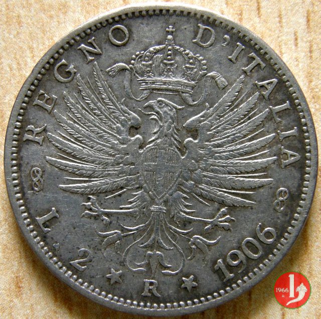 2 lire aquila sabauda 1906 (Roma)