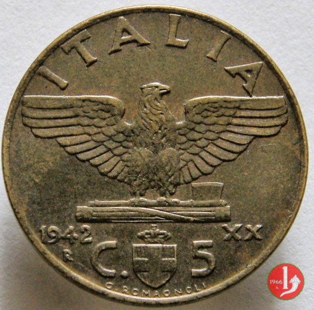 5 centesimi impero bronzital 1942 (Roma)