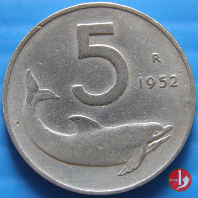 5 lire delfino 1952 (Roma)