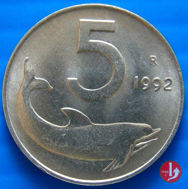 5 lire delfino 1992 (Roma)