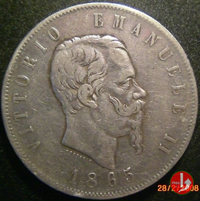 5 lire o scudo 1865 (Torino)