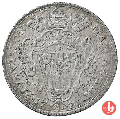 mezzo scudo romano santo seduto a sinistra 1778 (Bologna) mezzo scudo romano santo seduto a sinistra 1778 (Bologna)
