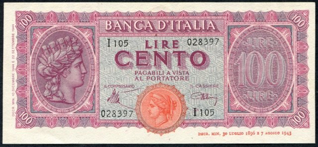 100 Lire Italia Turitta 1944