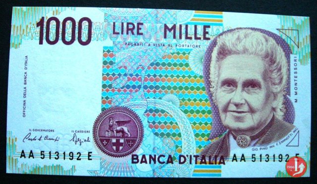 1.000 lire Maria Montessori 1990