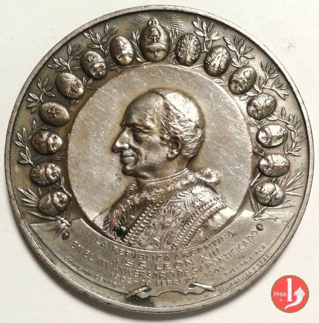 14 -XXV del Pontificato Argentina 47mm 1903 (Buenos Aires) 14 -XXV del Pontificato Argentina 47mm 1903 (Buenos Aires)