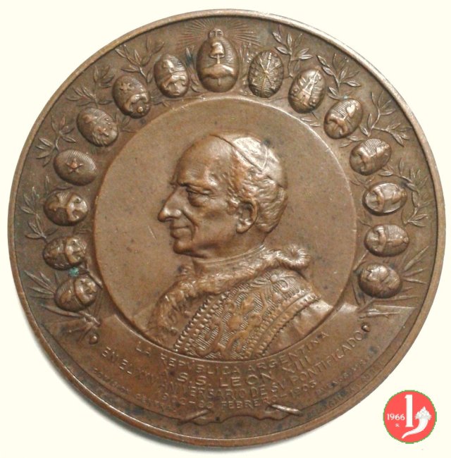 14 -XXV del Pontificato Argentina 47mm 1903 (Buenos Aires) 14 -XXV del Pontificato Argentina 47mm 1903 (Buenos Aires)